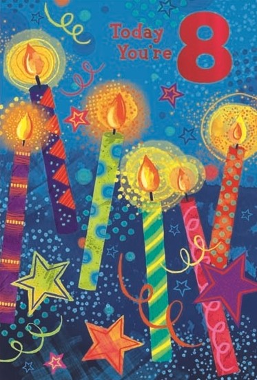 Bright Candles 8th Birthday Card