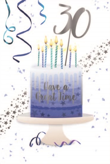 Blue Birthday Cake 30th Birthday Card