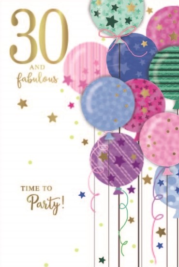 Balloons & Stars 30th Birthday Card