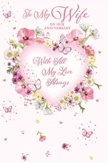 Floral Heart Wife Anniversary Card