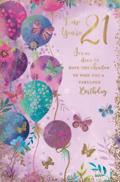 Purple Balloons 21st Birthday Card