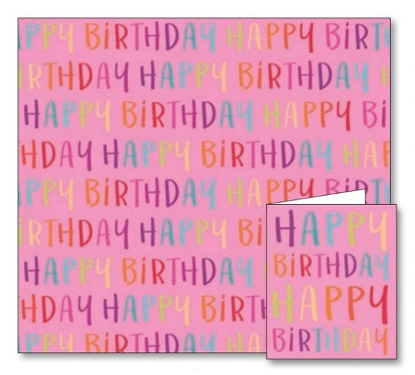 Pink Happy Birthday Gift Wrap Sheets & Tags Set