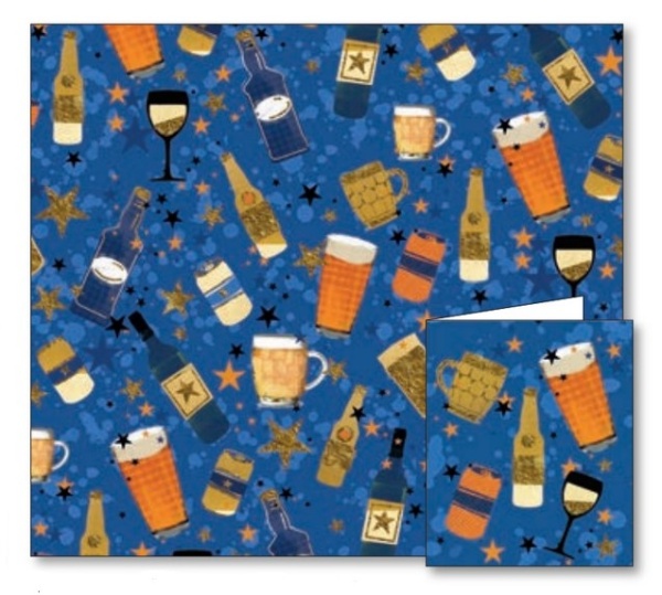 Blue Drinks Gift Wrap Sheets & Tags Set