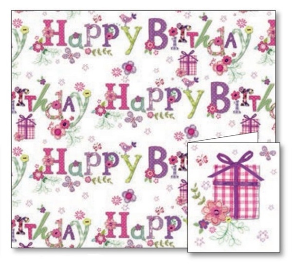 Floral Happy Birthday Gift Wrap Sheets & Tags Set