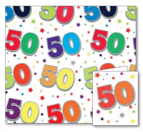 50th Birthday Gift Wrap Sheet & Tags Set