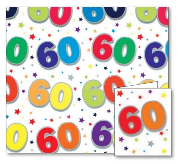 60th Birthday Gift Wrap Sheets & Tags Set