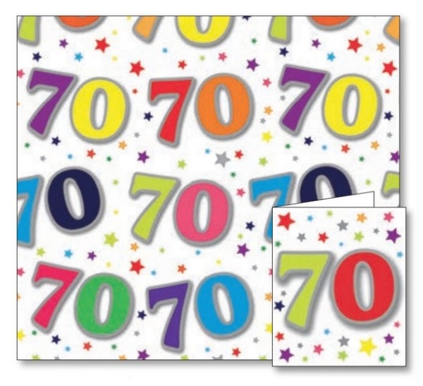 70th Birthday Gift Wrap Sheet & Tags Set