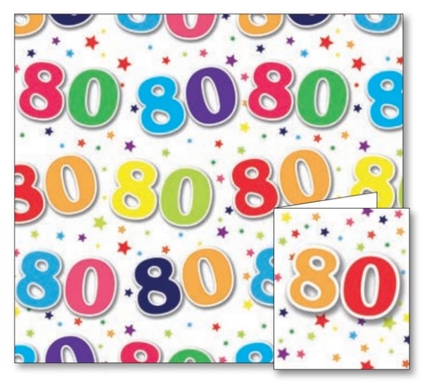 80th Birthday Gift Wrap & Tags Set