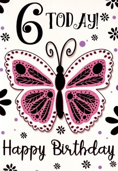 Pink Butterfly 6th Birthday Card