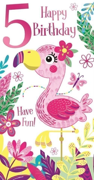 Flamingo 5th Birthday Card