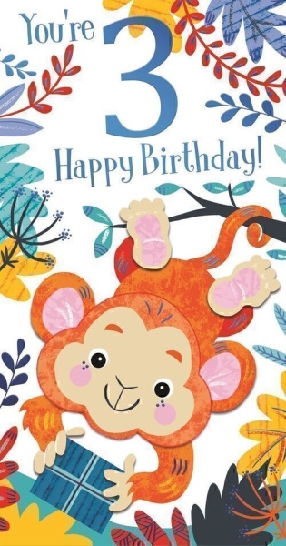 Monkey 3rd Birthday Card