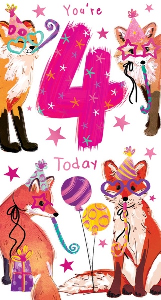 Foxes 4th Birthday Card