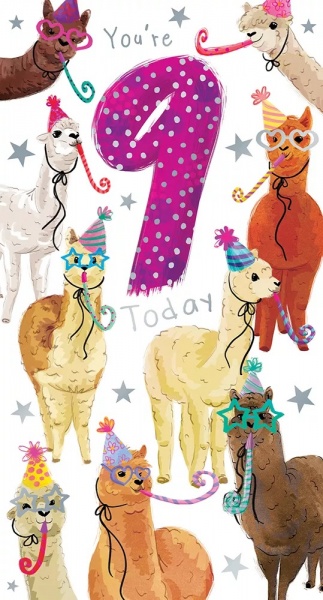 Alpacas 9th Birthday Card