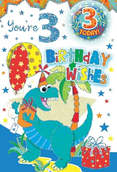 Dinosaur 3rd Birthday Card & Badge