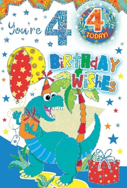 Dinosaur 4th Birthday Card & Badge