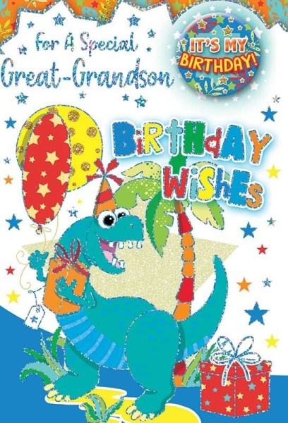 Dinosaur Great-Grandson Birthday Card & Badge