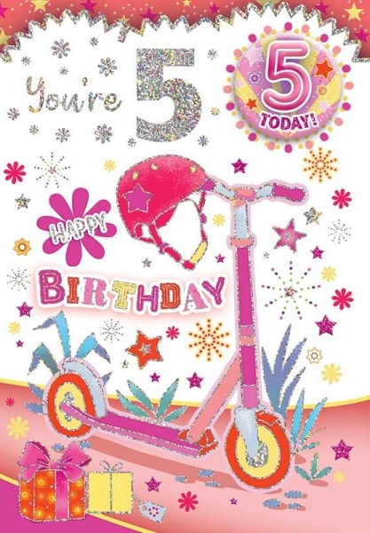 Scooter 5th Birthday Card & Badge