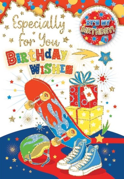 Skateboard Birthday Card & Badge