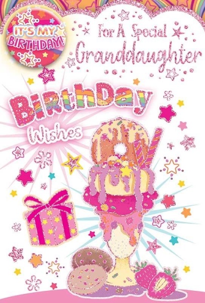 Doughnut Sundae Grand-Daughter Birthday Card & Badge