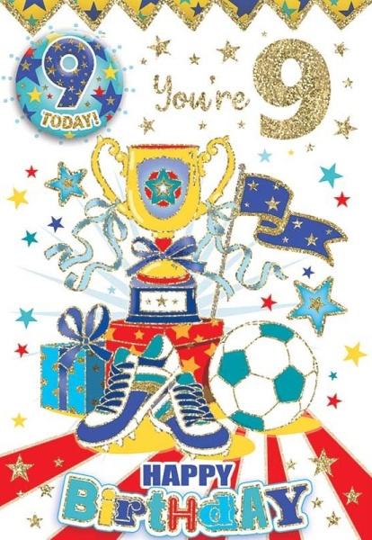 Football Champion 9th Birthday Card & Badge