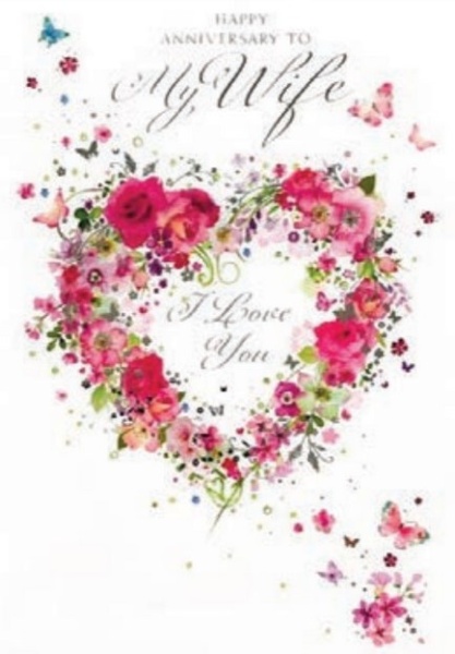 Floral Heart Wife Anniversary Card