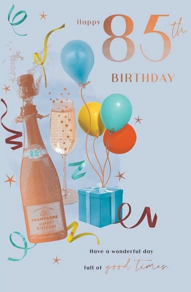 Balloons & Bubbly 85th Birthday Card