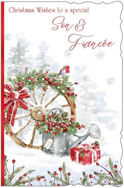 Snowy Garden Son & Fiancee Christmas Card