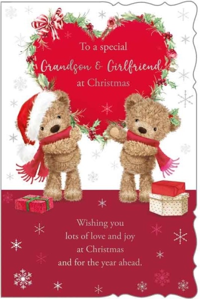 Holly Heart Grandson & Girlfriend Christmas Card