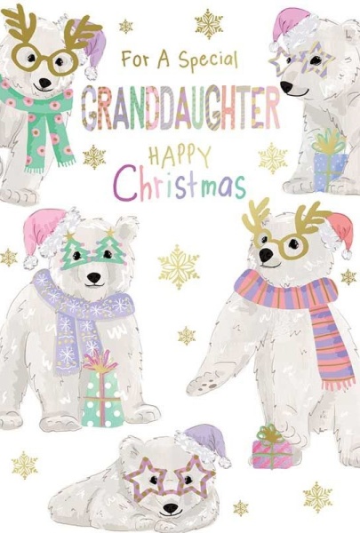 Festive Polar Bears Grand-Daughter Christmas Card