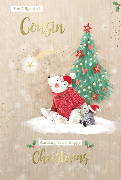 Festive Polar Bear Cousin Christmas Card