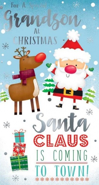 Santa Claus Is Coming To Town Grandson Christmas Card