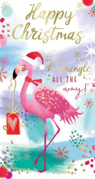 Flamingle All The Way Christmas Card