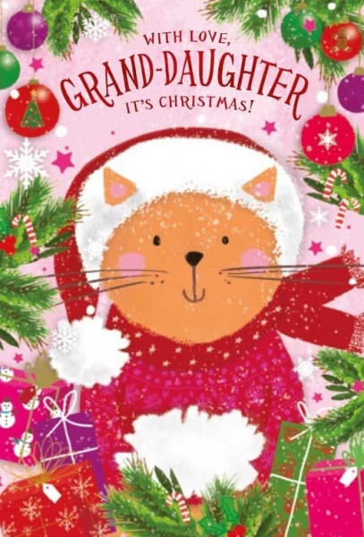 Festive Cat Grand-Daughter Christmas Card