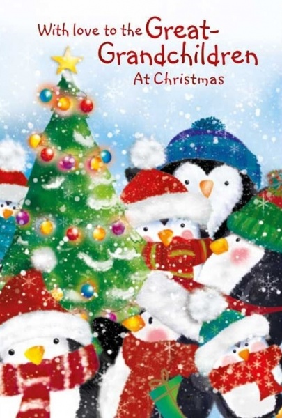 Festive Penguins Great-Grandchildren Christmas Card