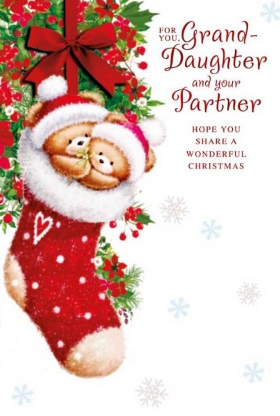 Christmas Stocking Grand-Daughter & Partner Christmas Card