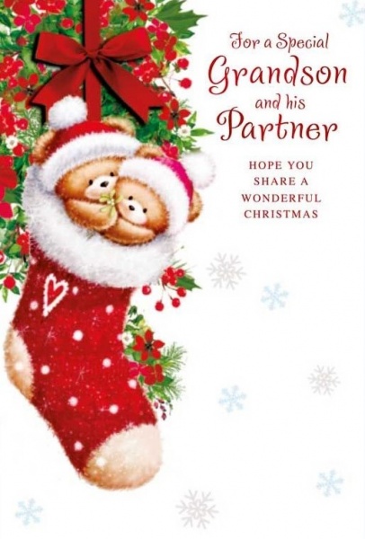 Christmas Stocking Grandson & Partner Christmas Card