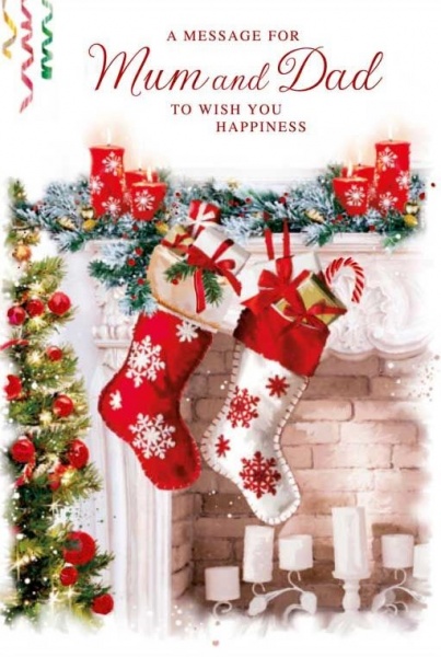 Festive Stockings Mum & Dad Christmas Card