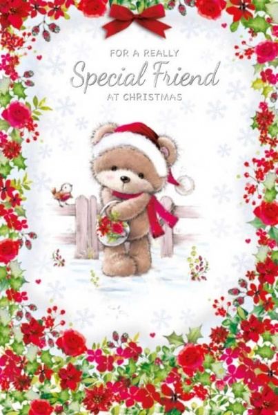 Red Christmas Flowers Special Friend Christmas Card