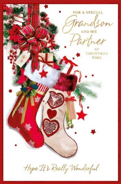 Christmas Stockings Grandson & Partner Christmas Card