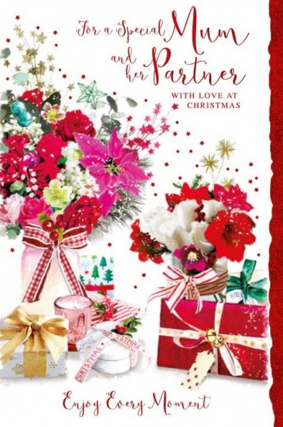 Flowers Mum & Partner Christmas Card