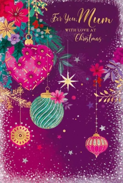 Purple Baubles Mum Christmas Card