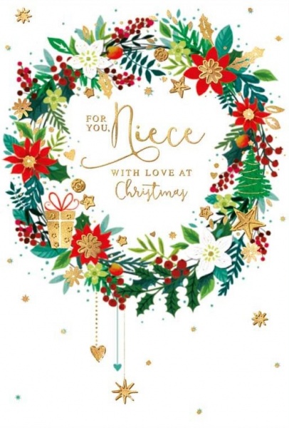 Festive Wreath Niece Christmas Card