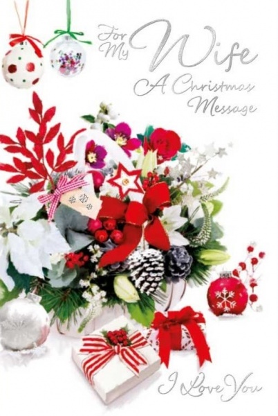 Basket Of Flowers Wife Christmas Card