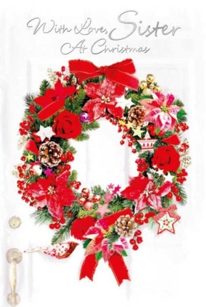 Festive Red Wreath Sister Christmas Card