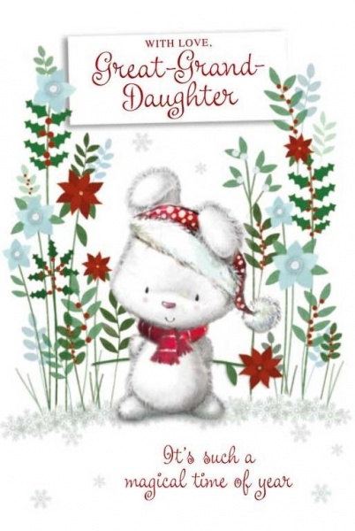 Festive Rabbit Great-Grand-Daughter Christmas Card