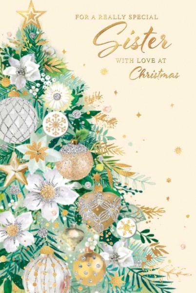 White & Gold Tree Sister Christmas Card