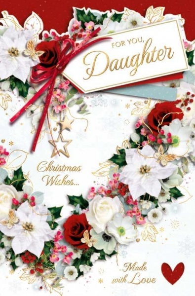 Floral Heart Daughter Christmas Card