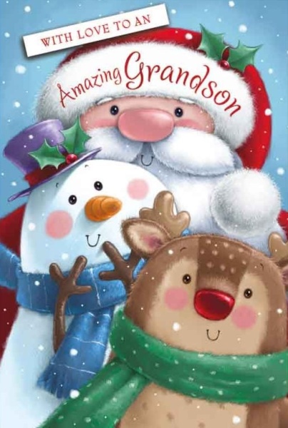 Santa & Friends Grandson Christmas Card