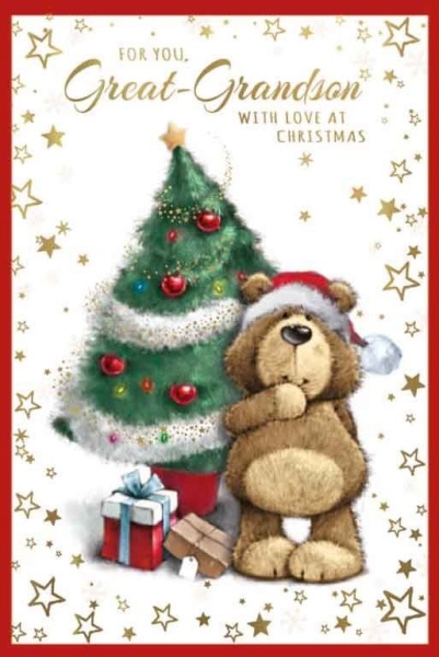 Tinsel Christmas Tree Great-Grandson Christmas Card