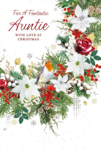 Robin Wreath Auntie Christmas Card